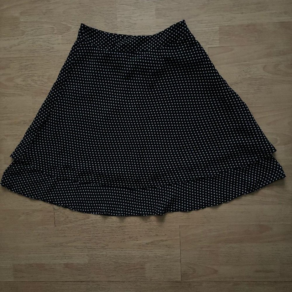Darjoni Flounced Blue and White Polka Dots Chiffon Skirt
